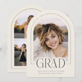 Convites Cream Gray Modern Photo Collage Grad Announcement