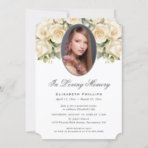 Convites Cream Ivory Rosa Photo Memorial In Loving Memory