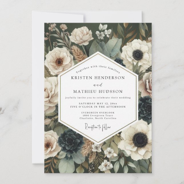 Convites Cream Moody Botanical Wedding (Frente)
