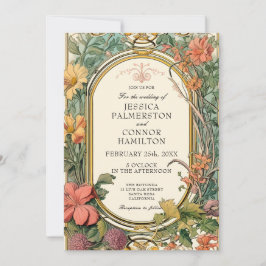 Convites Cream Orange Green Vintage Casamento Floral