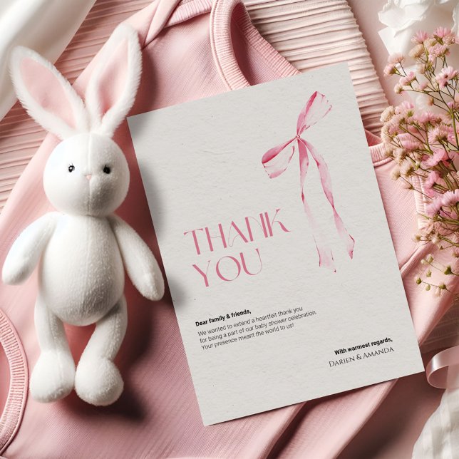 Convites Cream & Pink Bow thank you card (Criador carregado)