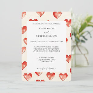 Convites Cream Red Hearts Love Wedding