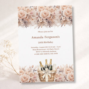 Convites Cream rosa florals boho aniversário