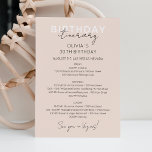 Convites Cream Rosa Semanal Aniversário do Dia Itinerário<br><div class="desc">Delicar cronograma de Fim de Semana de Caligrafia Moderna. Design apresenta um esquema de texto elegante e moderno. Para fazer alterações avançadas,  selecione a opção "Clique para personalizar mais" em Personalizar este modelo.</div>