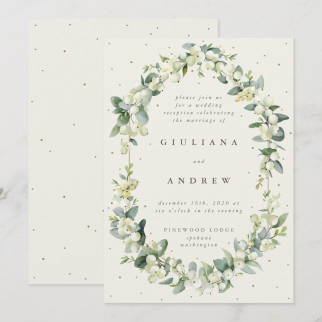 Convites Cream Snowberry+Eucalyptus apenas Recepção de casa (Frente/Verso)