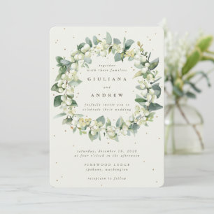 Convites Cream Snowberry+Eucalyptus Wreath Casamento no inv