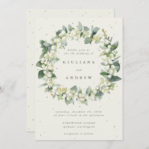 Convites Cream Snowberry+Eucalyptus Wreath Casamento no inv