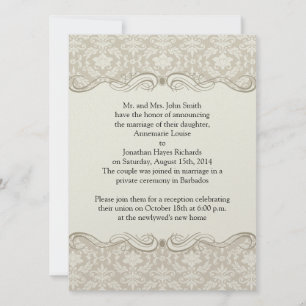 Convites Cream Tan Damask Swirls Posta Casamento