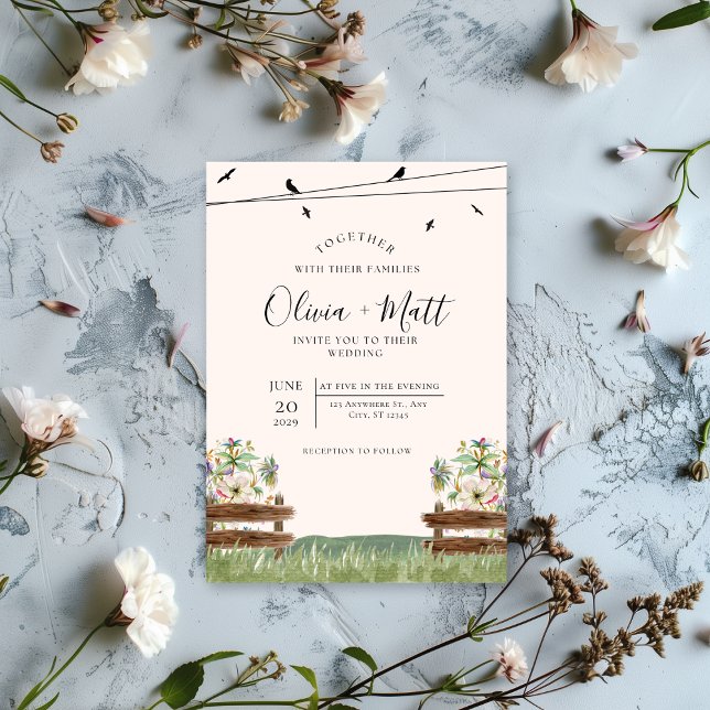 Convites Cream Watercolor Wedding (Criador carregado)