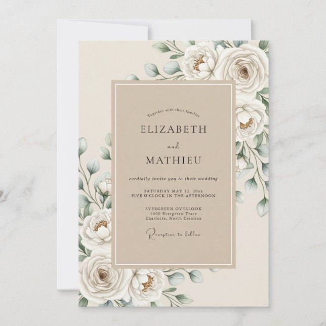 Convites Cream White Ethereal Bloom Wedding (Frente)