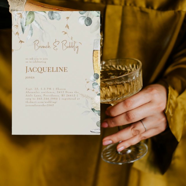 Convites Cream White Floral Brunch & Bubbly (Criador carregado)