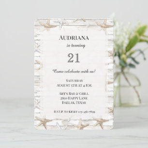 Convites Cream White Ocean Starfish Beach Birday