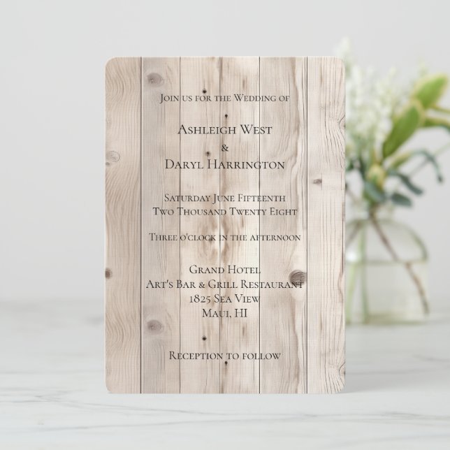 Convites Cream White Wood Wedding (Em pé/Frente)