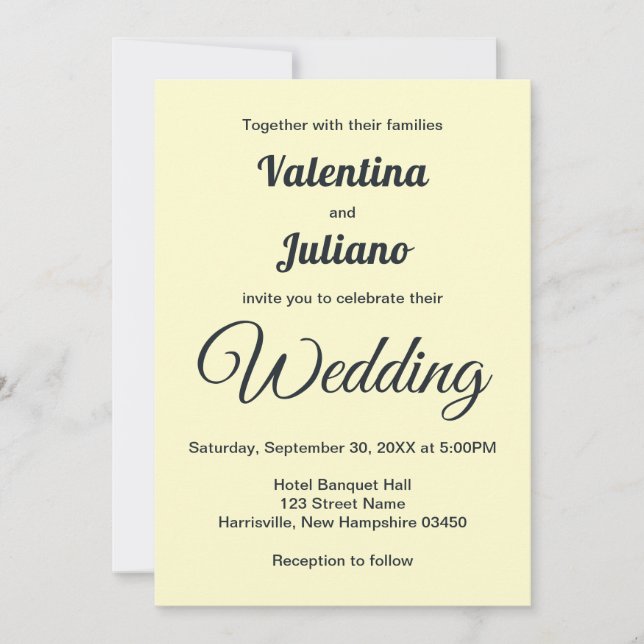 Convites Cream With Slate Text Wedding Invitation (Frente)