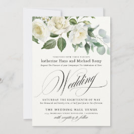 Convites CreamyFloral Eucalyptus Script Calligraphy Wedding