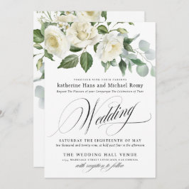 Convites CreamyFloral Eucalyptus Script Calligraphy Wedding