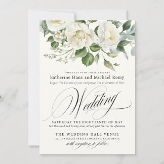 Convites CreamyFloral Eucalyptus Script Calligraphy Wedding