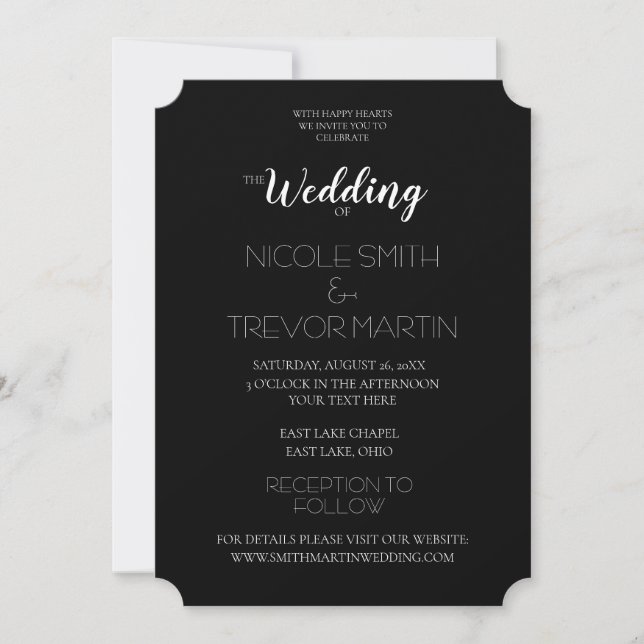 Convites Create Your Own Black Customized Wedding (Frente)