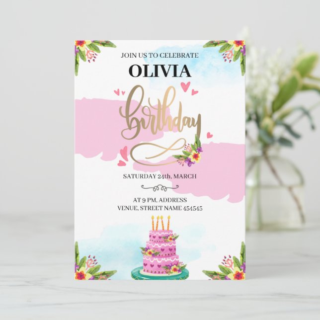 Convites Create your own custom birthday (Em pé/Frente)