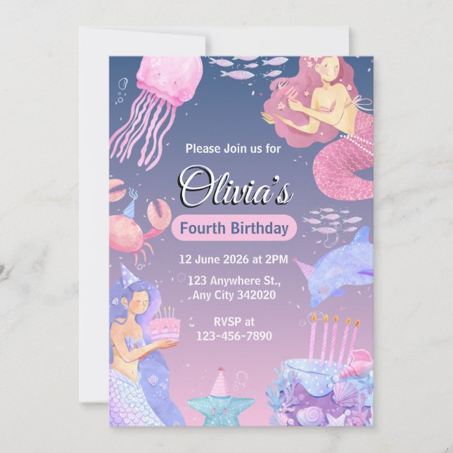 Convites Create your own Custom Girls Mermaid Birthday (Frente)