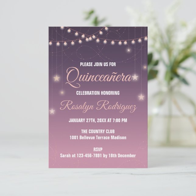 Convites create your own custom Quinceanera 15 birthday (Em pé/Frente)