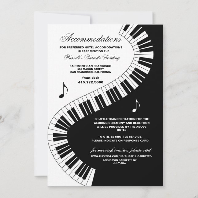 Convites Creative Musicians Piano Keys Casamento (Frente)