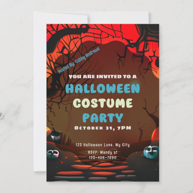 Convites Creepy Red Landscape Branch Sun Halloween (Frente)