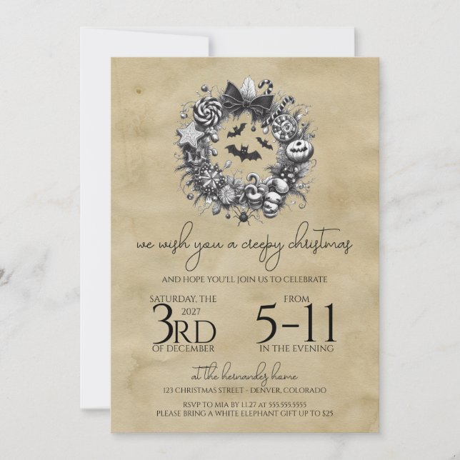 Convites Creepy Wreath (Frente)