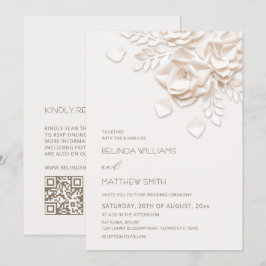 Convites Creme 3D Flores Rosas Casamento Simples