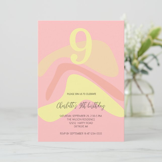 Convites Creme amarelo-rosa-verão personalizado (Em pé/Frente)