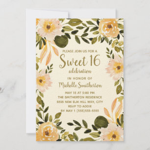 Convites Creme Amarelo Verde Floral Doce 16