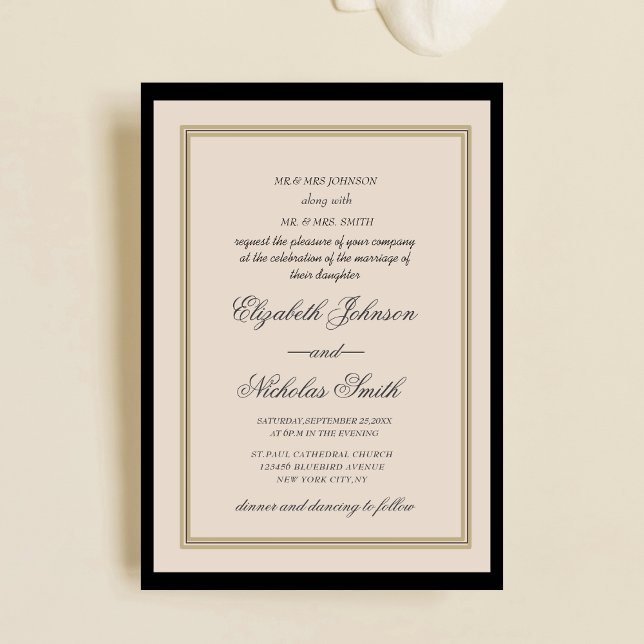 Convites creme and black classic chic elegant wedding  (Criador carregado)