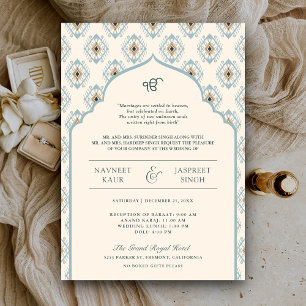 Convites Creme Azul Pastel Ikat Anand Karaj Casamento Sikh