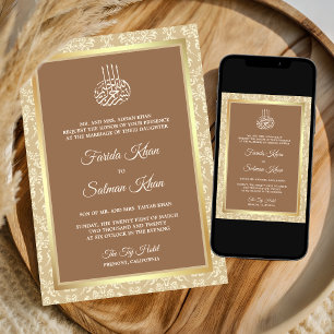 Convites Creme Bege Damasco Casamento Islâmico Muçulmano