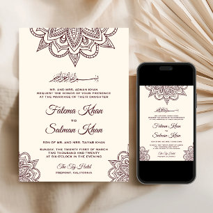 Convites Creme Bordô Henna Mehndi Casamento Islâmico Muçulm