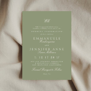 Convites Creme Calliografia Monograma Sage Verde O Casament
