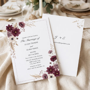 Convites Creme Casamento Burgundy Pampas Cosmos