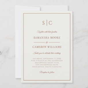 Convites Creme Clássico de Monograma de Casamento Moderno e