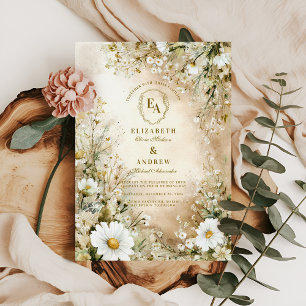 Convites Creme Clássico e Casamento Botânico Dourado