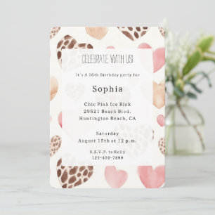Convites Creme cor-de-rosa Corações Leopardo Castanho Anive