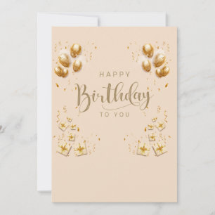 Convites creme de balões de ouro de feliz aniversário