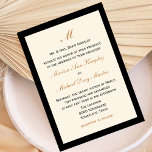 Convites Creme de Casamento Simples e Barato com Preto<br><div class="desc">Estes adoráveis e simples convites de casamento apresentam um fundo creme borrado em preto. O seu monograma, os seus nomes e a recepção a seguir aparecem em letras de cobre e o saldo do seu convite aparece em letras negras. O design é elegância clássica a um preço de barato, uma...</div>