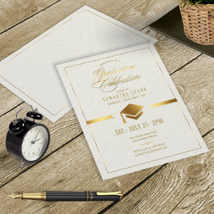 Convites Creme de graduação do Boné Dourado ID834