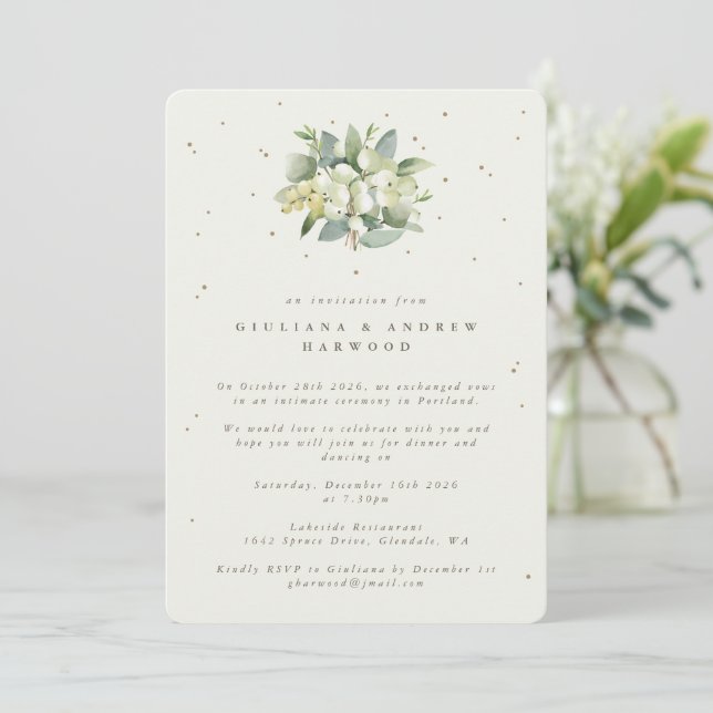 Convites Creme de Neve + Eucalipto Recepção de Casamento (Em pé/Frente)