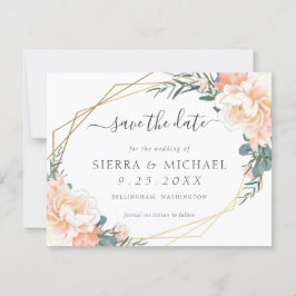 Convites Creme de Pêssego Chic Dourado Floral Salvar a Data