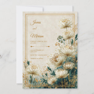 Convites Creme Dourado Astrantia Azul-marinho Aquarela Casa