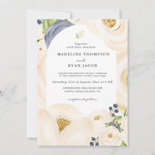 Convites Creme Dourado Beige Elegant Floral Watercolor