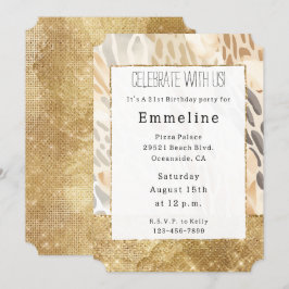 Convites Creme Dourado Ivory Animal Print Abstrato