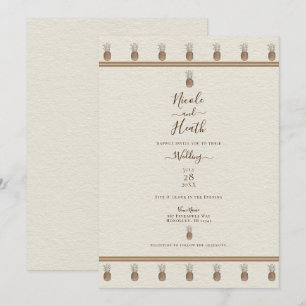 Convites Creme Dourado Marrom Abacaxi Minimalista Casamento