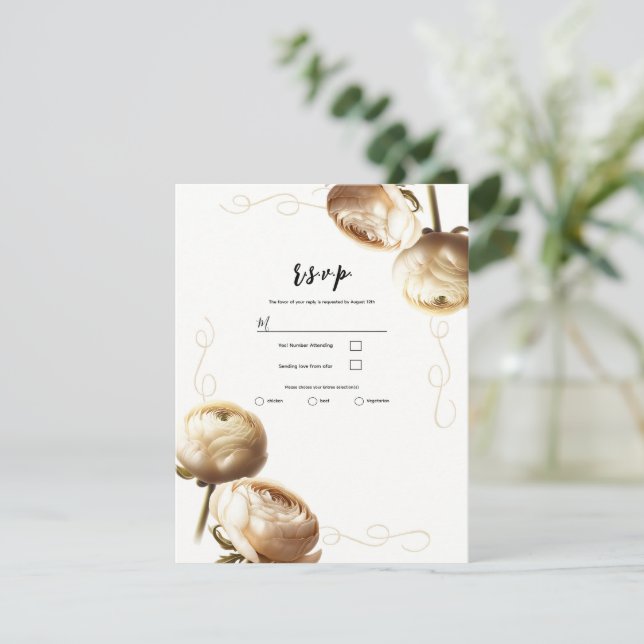 Convites Creme e Branco Ranunculus Floral Casamento RSVP (Em pé/Frente)